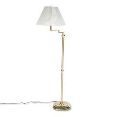 Catalina Lighting W7800 Brass finished swing arm floor lamp, pinch-pleat shade, 57 high