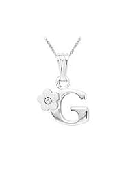 Sterling Silver Diamond Initial G Pendant Girls Necklace (14-16 in)