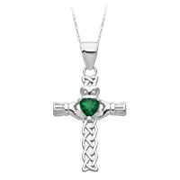 Buy Synthetic Emerald Claddagh Cross Pendant in 14K White Gold by Fred Meyer Jewelers