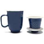 The Tea Spot Steeping Mug, 3-Piece Handcrafted Porcelain Ceramic Tea Mug with Infuser & Lid, 16-Ounce, color: Blue Sky