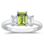0.33 Cts Diamond & 0.64 Cts Peridot Three Stone Ring in 14K White Gold