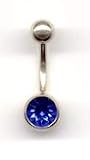Titanium Aztec Gold Jeweled Navel Bar with a Sapphire Swarovski stone in 14 gauge by 3/8