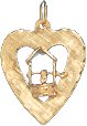 Wishing Well on Open Heart, 14K Gold Charm