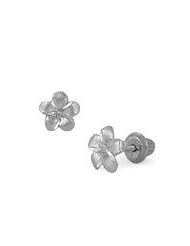 14K White Gold Girls Plumeria Flower Stud Screw Back Earrings