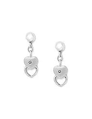 Sterling Silver Young Girls Diamond Dangling Stacked Hearts Earrings