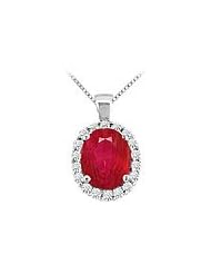 Ruby and Diamond Pendant : 14K White Gold - 3.50 CT TGW