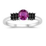 0.31 Cts Black Diamond & 1.29 Cts Pink Sapphire Engagement Ring in 14K White Gold