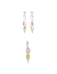 Genuine IceCarats Designer Jewelry Gift Sterling Silver Yellow & Pink Cz Earring & Pendant Set