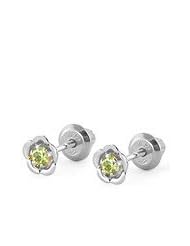 14K White Gold August Birthstone Peridot Flower Baby Girls Earrings