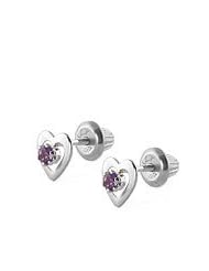 14K White Gold February Birthstone Amethyst Heart Earrings For Girls