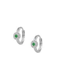 14K White Gold Flower May Birthstone Huggie Hoop Baby Earrings