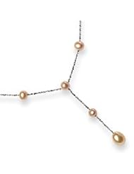 Sterling Silver Peach Cultured Pearl Drop Necklace - 17 Inch