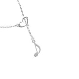 Silver Rounded Eighth Music Note - Silver Plated Heart Lariat Charm Necklace