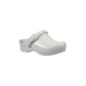 Ladies Ingrid Clogs in White P U (Box) Leather, by Sanita