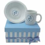Tiny Toes Bone China baby mug & bowl set. - Blue for a Boy