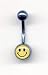 Light Blue Titanium Novelty Navel Bar with Smiley Face 14 guage by 3/8