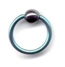 Titanium Ball Closure Ring in Green with Hematite Bead 16 gauge by 3/8