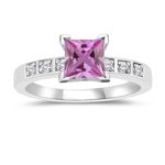 0.06 Cts Diamond & 1.04 Cts Pink Sapphire Engagement Ring in 14K White Gold