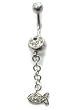 Stainless Steel Belly Ring with Clear CZ - Fish - Dangle