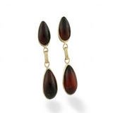 Double Tear Drop Gold Amber Earrings