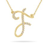 0.10 Cts Diamond Initial F Pendant in 14K Yellow Gold
