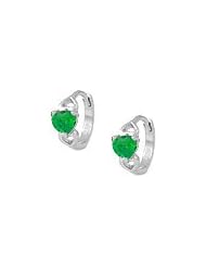 14K White Gold Baby Heart May Birthstone Huggie Hoop Earrings For Girls