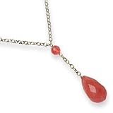 Sterling Silver Cherry Quartz Teardrop Necklace - 16 Inch