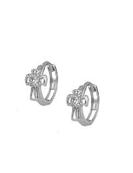 14K White Gold Cubic Zirconia Cross Huggie Hoop Childrens Earrings