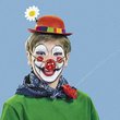 Red Felt Clown Derby Hat w/Daisy and Rainbow Band