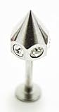 Body Jewelry - Silver Spiked Clear Rhinestone Lip Bar 18G - Lip Ring 1pc