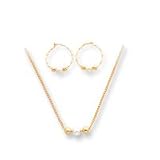 14k Child Cultured Pearl Set - Pendant w/13 Chain & Hoop Earrings SE1333