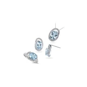 0.71 Cts Diamond and 2.44 Cts Aquamarine Set in 14K White Gold by