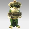 Farmer Frog Welcome Sign w/ Hat Statue