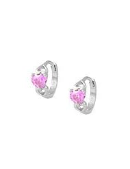 14K White Gold Baby Heart October Birthstone Huggie Hoop Earrings For Girls