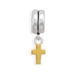 Cross Charm Story Bead Slide-on Charm Sterling Silver 14K Gold Plate Accent