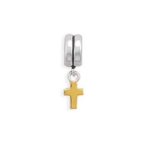 Cross Charm Story Bead Slide-on Charm Sterling Silver 14K Gold Plate Accent