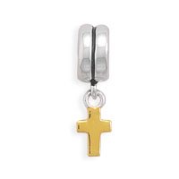 Cross Charm Story Bead Slide-on Charm Sterling Silver 14K Gold Plate Accent