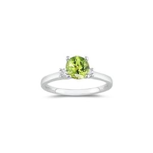 1.00 Cts Diamond & 3.00 Cts Peridot Three Stone Ring in 18K White Goldby MyPearlJewelry