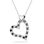 1.14 Cts Black & White Diamond Heart Pendant in 14K White Gold