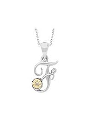 Silver & 14K Gold Diamond Script Initial F Childrens Necklace (14-16 in)