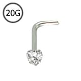 316L Surgical Steel L Bend Nose Stud Ring 3mm Heart CZ 20G FREE Nose Ring Backing