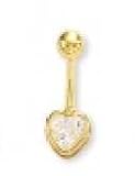 14k Heart CZ Drop Belly Ring