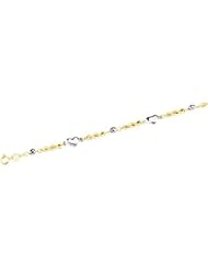 14K Yellow Gold 2.5 mm Rope Anklet With White Mirror Beads and Hearts: 10 Inch