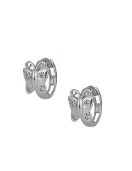 Girls Jewelry - 14K White Gold CZ Butterfly Huggie Hoop Earrings