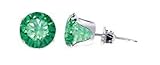 Sterling Silver 3 MM Round Emerald Cubic Zirconia Stud Post Friction Back Earrings