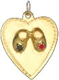 Baby Shoes on Heart Disc, 14K Gold Charm