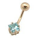 Solid 14K Yellow Gold with Blue Topaz precious stone. Belly Button Ring Navel Rings