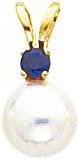 14K Gold Cultured Pearl Sapphire Pendant Jewelry 6mm