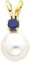 14K Gold Cultured Pearl Sapphire Pendant Jewelry 6mm