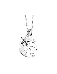 Silver Diamond Flower & Cut-out Disc Kids Necklace For Girls (14-16 in)